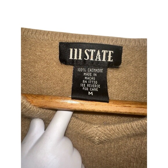 111 State 100% Cashmere Sweater Men’s Medium Tan V Neck Pullover - Picture 5 of 15